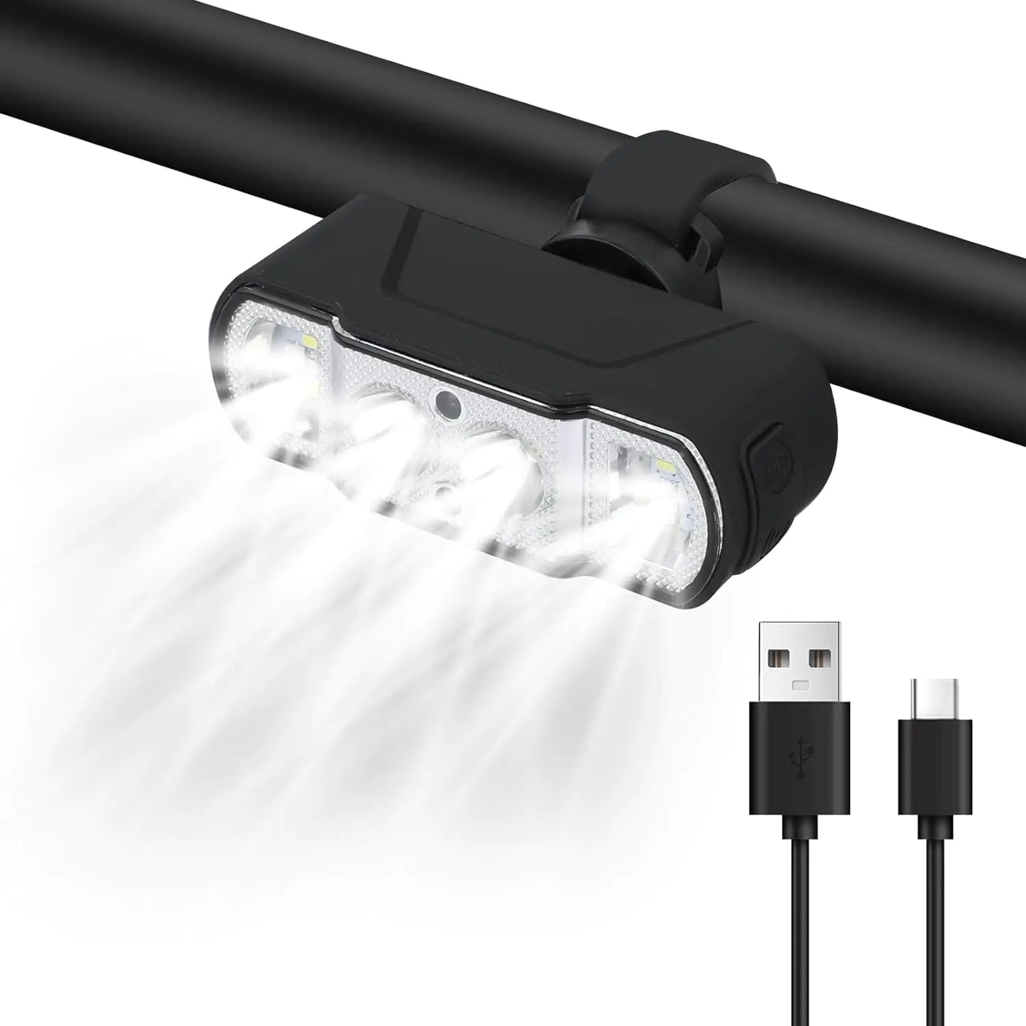 POOLHOLE 500 Lumen LED Bike Headlight Smart Sensor Bike Light Waterproof Bike Headlight High Capacity USB-C Rechargeable Battery Anti-Glare Bright Smart Bike Light Durable Bike Light